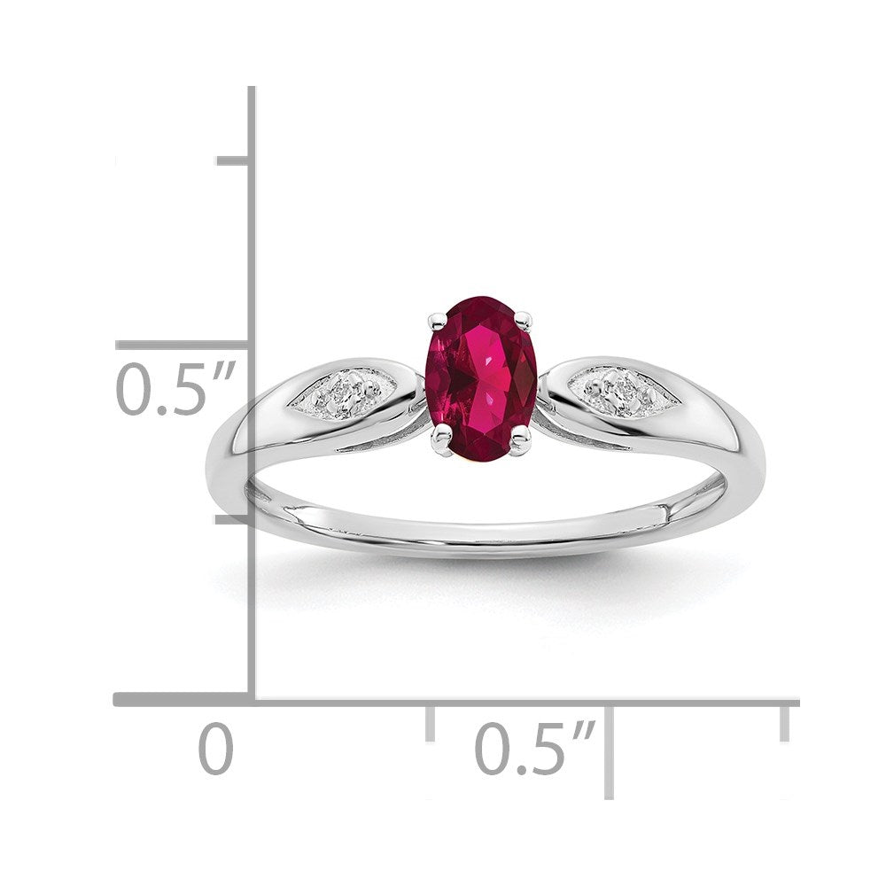 14K Weißgold Ring mit Rubin und echten Diamanten