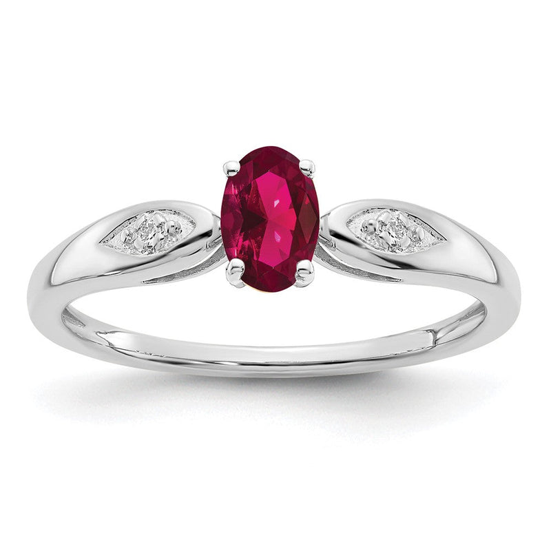14K Weißgold Ring mit Rubin und echten Diamanten