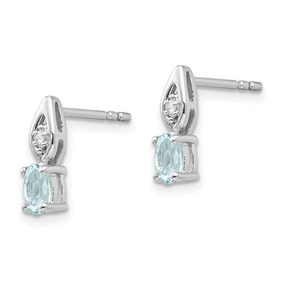 14 Karat Weißgold Ohrstecker mit Aquamarin und Diamant