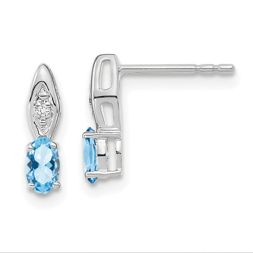 14 Karat Weißgold Ohrstecker mit Aquamarin und Diamant