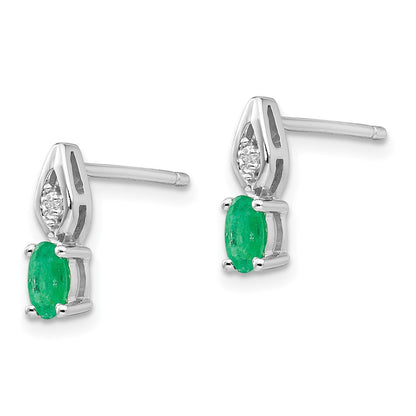 14K Weißgold Ohrstecker mit Smaragd und Diamant