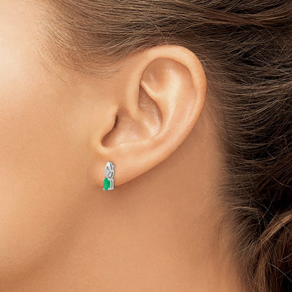 14K Weißgold Ohrstecker mit Smaragd und Diamant