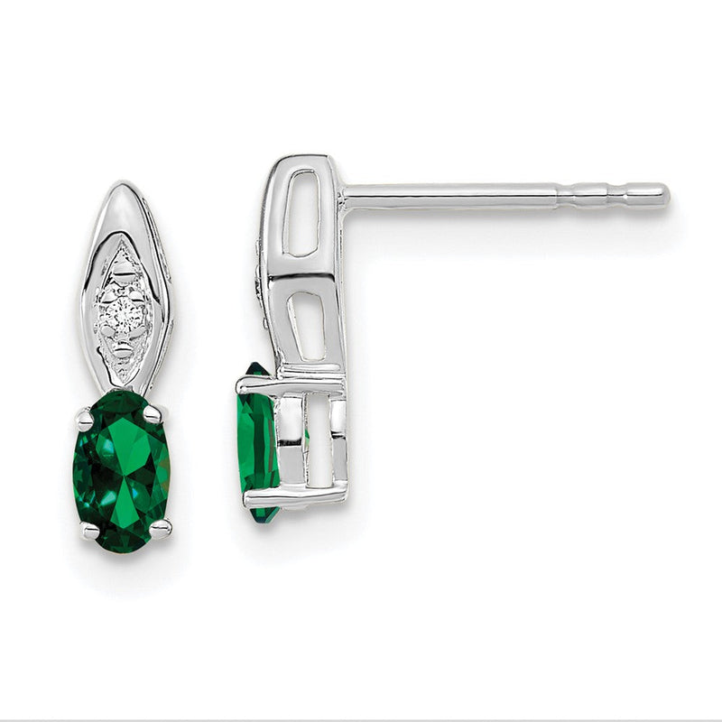14K Weißgold Ohrstecker mit Smaragd und Diamant