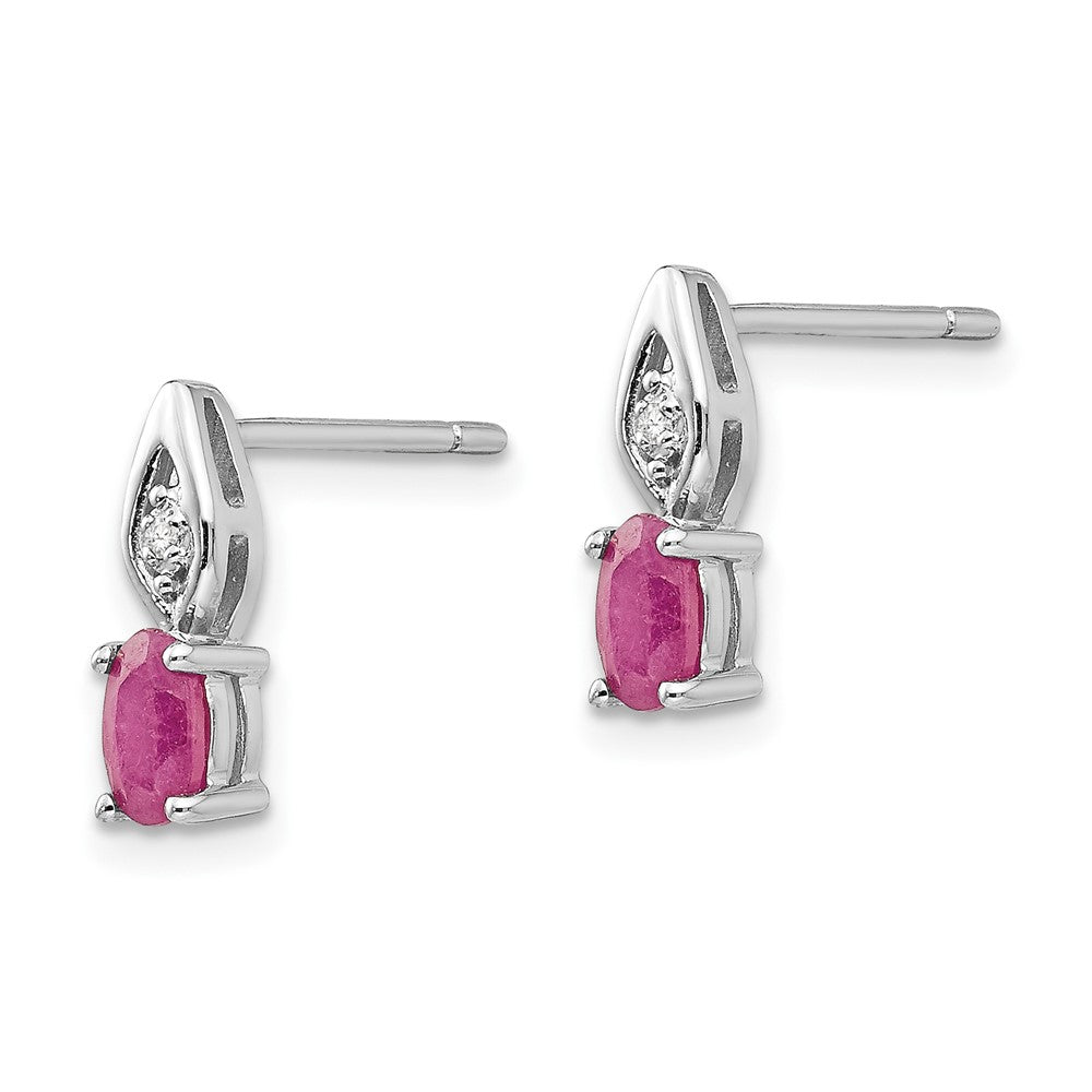 14K Weißgold Ohrstecker mit Rubin und Diamant