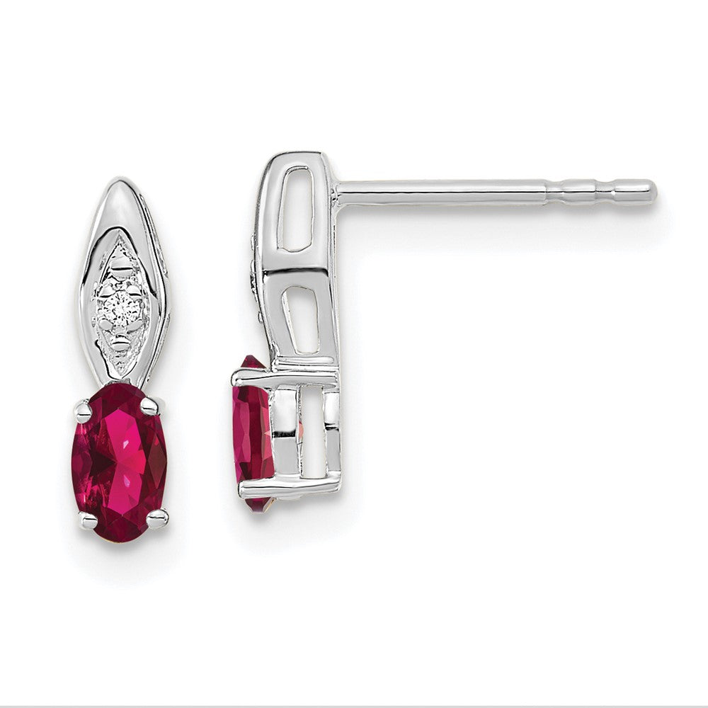 14K Weißgold Ohrstecker mit Rubin und Diamant