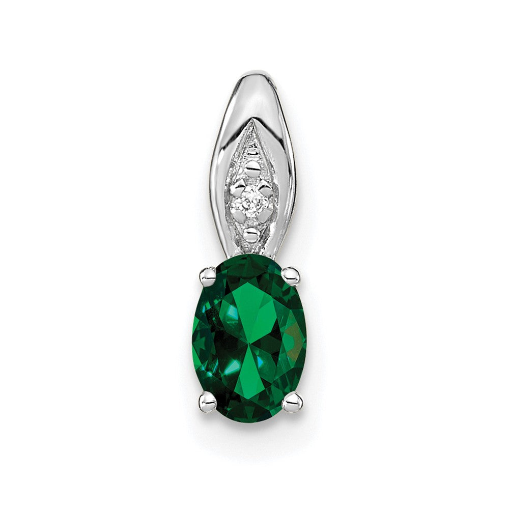 14K Weißgold Smaragd- und Diamant-Anhänger