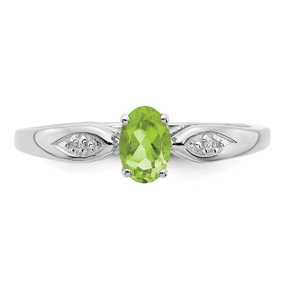 14K Weißgold Ring mit Peridot und echten Diamanten