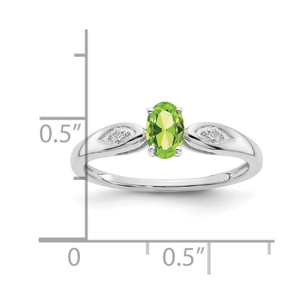 14K Weißgold Ring mit Peridot und echten Diamanten