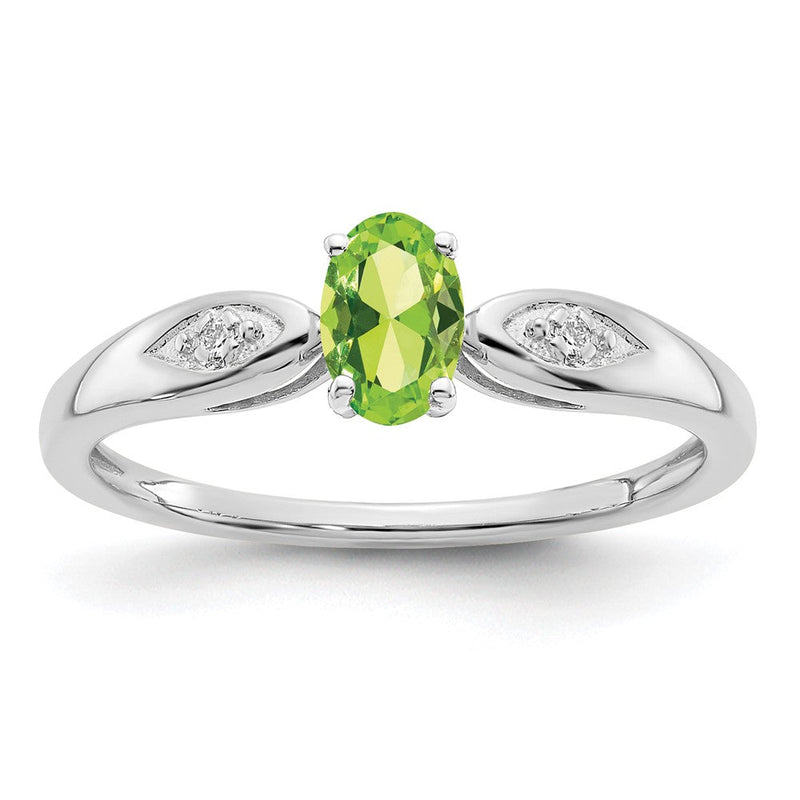 14K Weißgold Ring mit Peridot und echten Diamanten