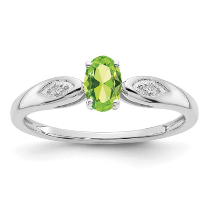 14K Weißgold Ring mit Peridot und echten Diamanten