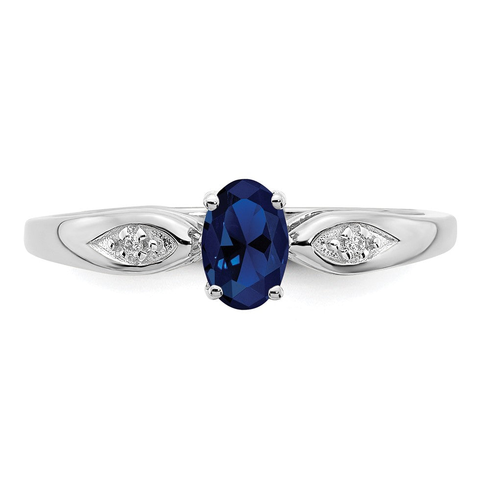 14K Weißgold Ring mit Saphir und echtem Diamant