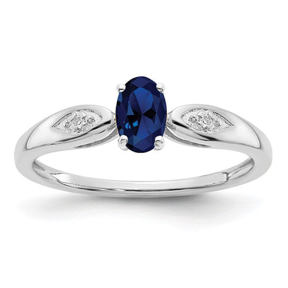 14K Weißgold Ring mit Saphir und echtem Diamant