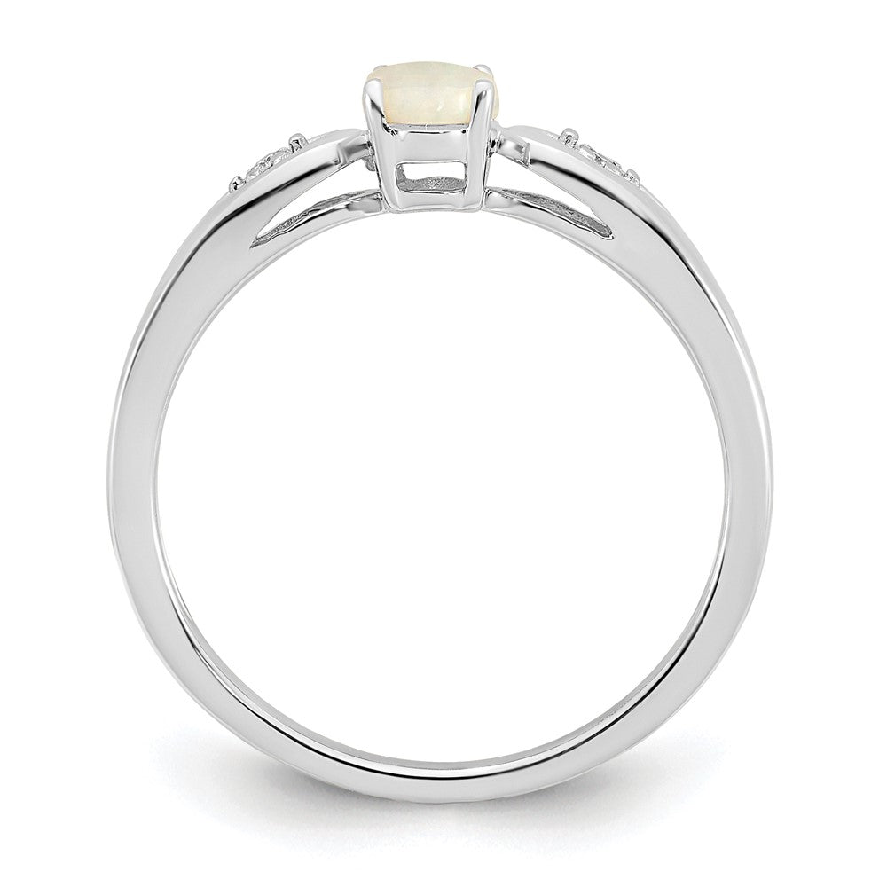 14K Weißgold Ring mit Opal und echtem Diamant