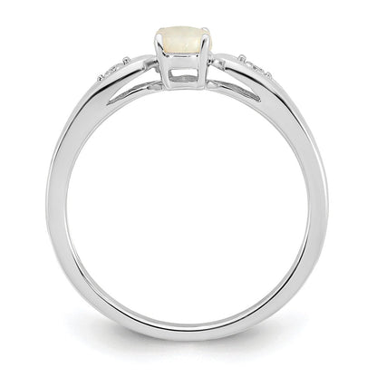 14K Weißgold Ring mit Opal und echtem Diamant