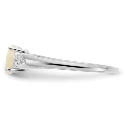 14K Weißgold Ring mit Opal und echtem Diamant