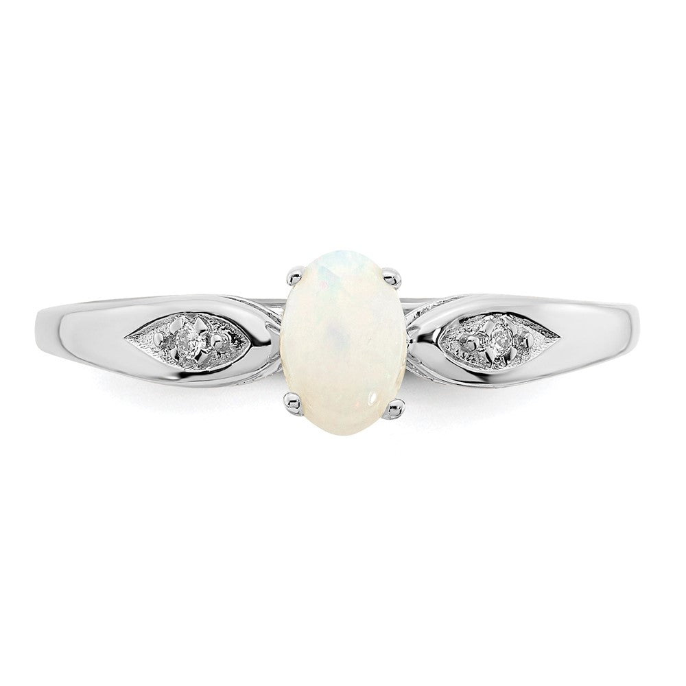 14K Weißgold Ring mit Opal und echtem Diamant