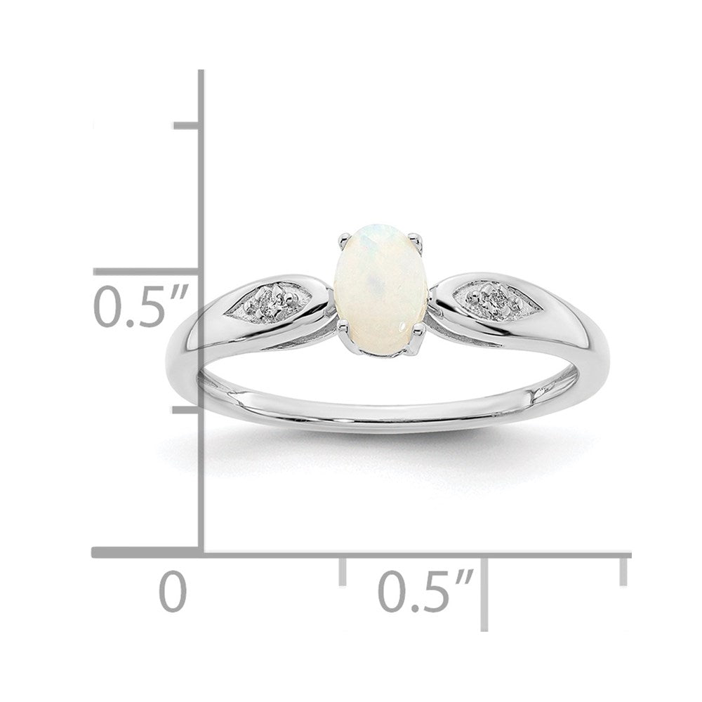 14K Weißgold Ring mit Opal und echtem Diamant