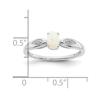 14K Weißgold Ring mit Opal und echtem Diamant