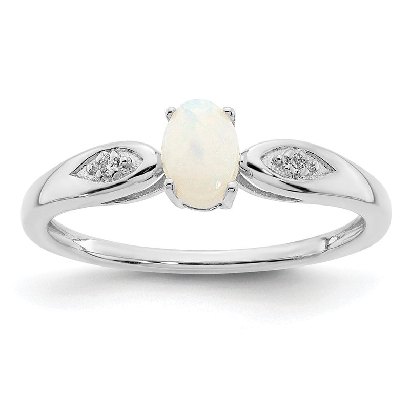 14K Weißgold Ring mit Opal und echten Diamanten
