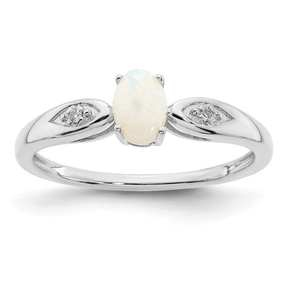 14K Weißgold Ring mit Opal und echtem Diamant