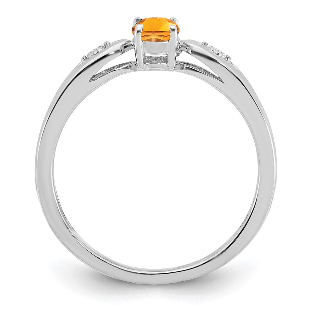 14K Weißgold Ring mit Citrin und echtem Diamant