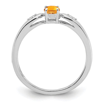 14K Weißgold Ring mit Citrin und echtem Diamant