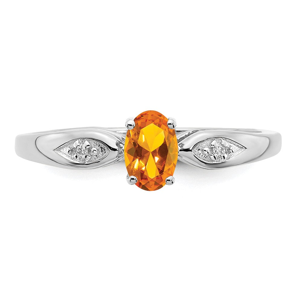 14K Weißgold Ring mit Citrin und echtem Diamant