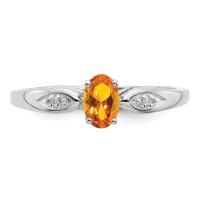 14K Weißgold Ring mit Citrin und echtem Diamant