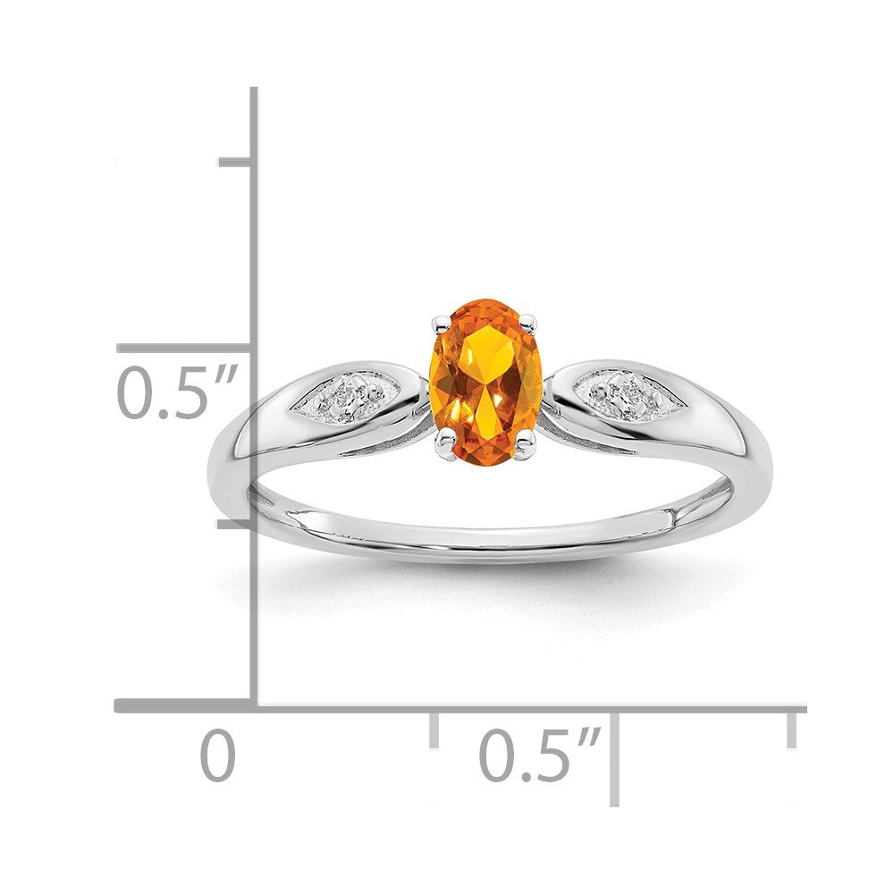 14K Weißgold Ring mit Citrin und echtem Diamant