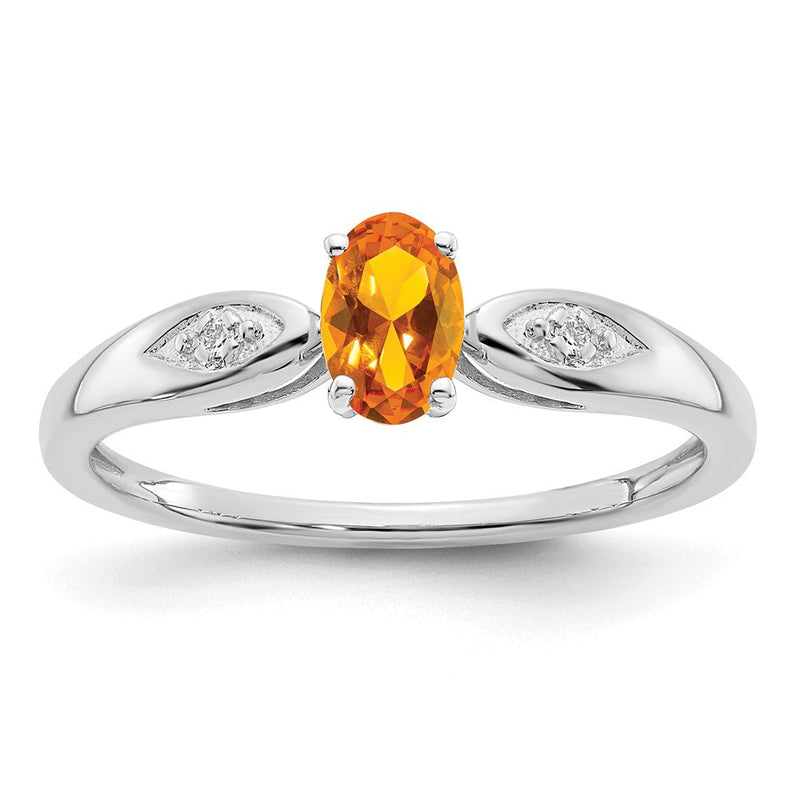 14K Weißgold Ring mit Citrin und echten Diamanten