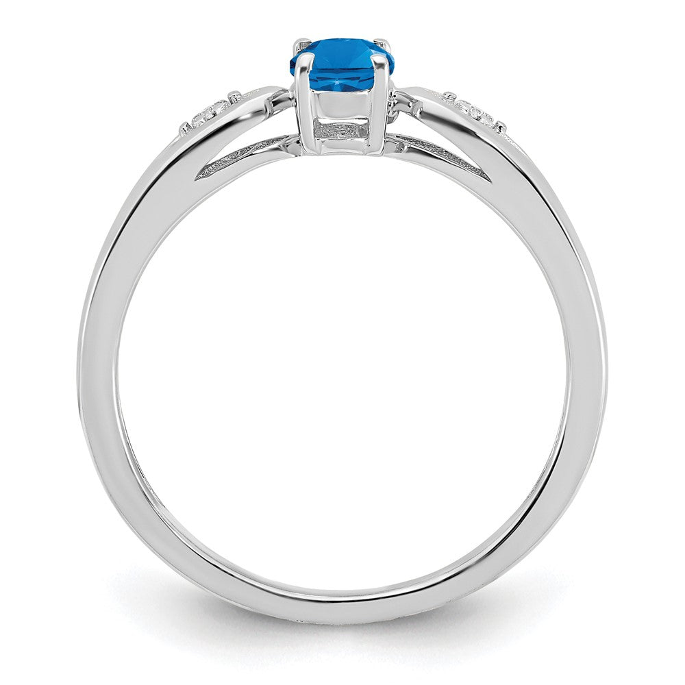 14K Weißgold Ring mit Blautopas und echtem Diamant