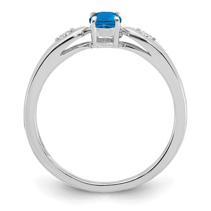 14K Weißgold Ring mit Blautopas und echtem Diamant