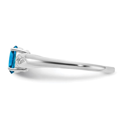 14K Weißgold Ring mit Blautopas und echtem Diamant