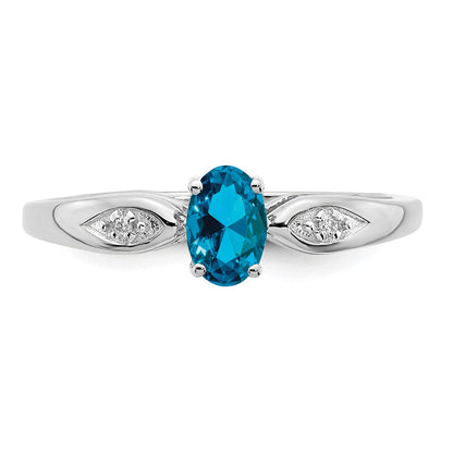 14K Weißgold Ring mit Blautopas und echtem Diamant