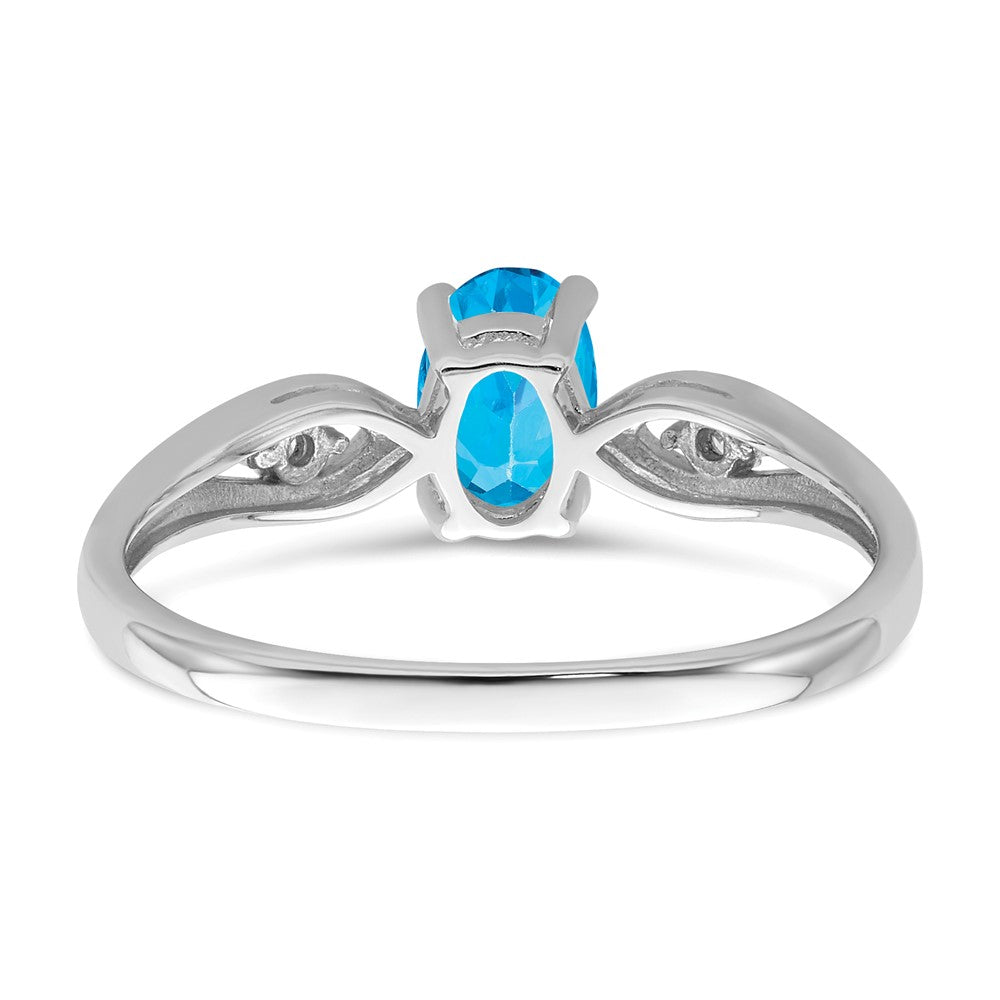 14K Weißgold Ring mit Blautopas und echtem Diamant