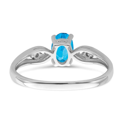 14K Weißgold Ring mit Blautopas und echtem Diamant