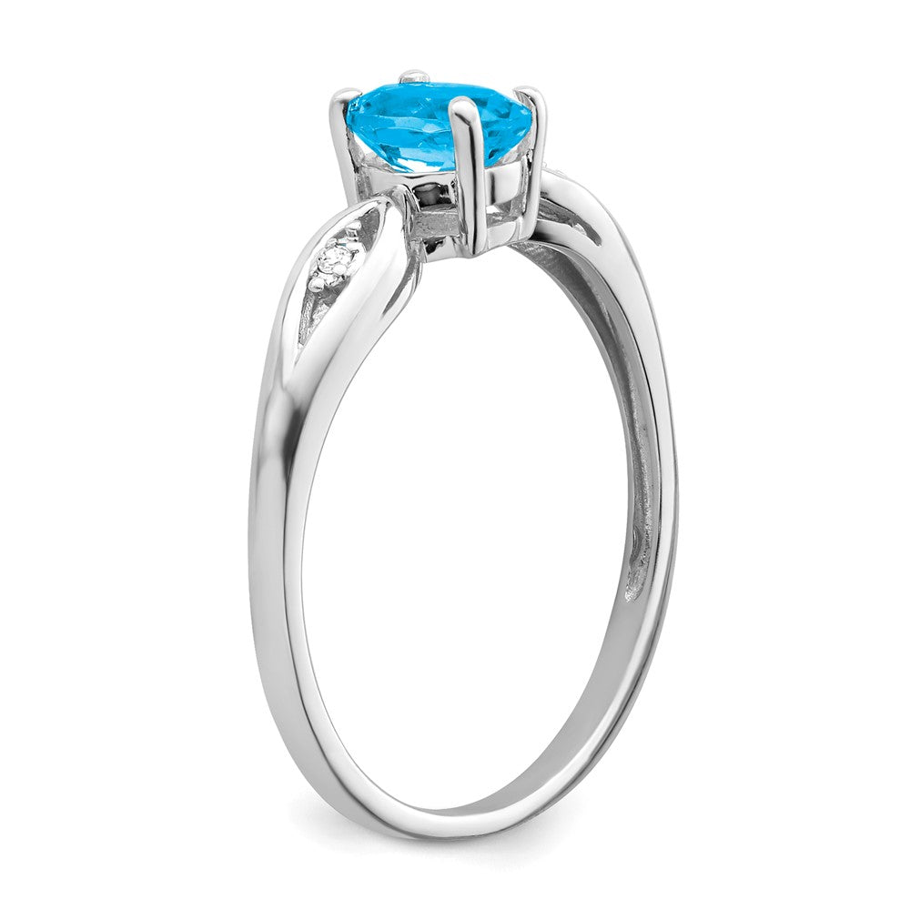 14K Weißgold Ring mit Blautopas und echtem Diamant