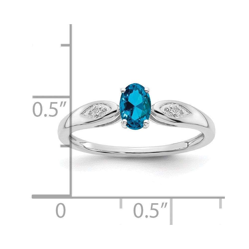 14K Weißgold Ring mit Blautopas und echtem Diamant