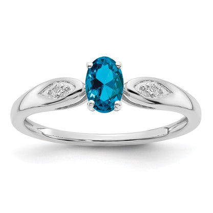 14K Weißgold Ring mit Blautopas und echtem Diamant