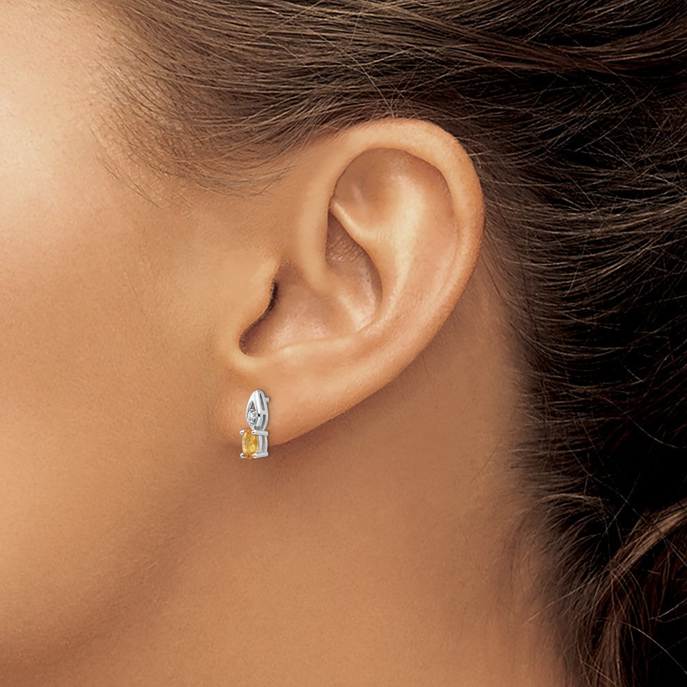 14K Weißgold Citrin-Diamant-Ohrringe