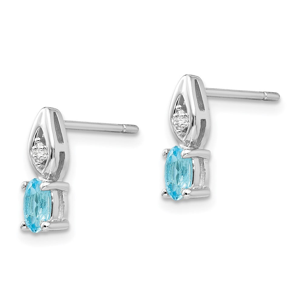 14K Weißgold Ohrringe mit Blautopas und Diamant