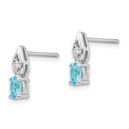 14K Weißgold Ohrringe mit Blautopas und Diamant
