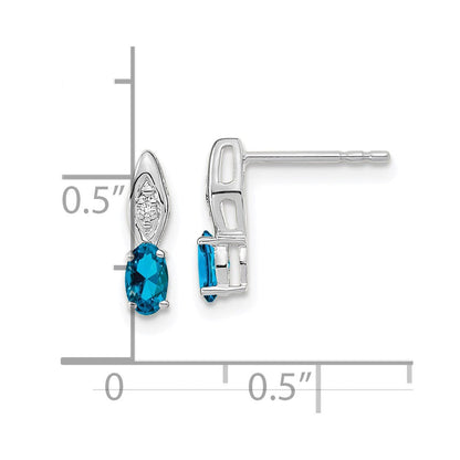 14K Weißgold Ohrringe mit Blautopas und Diamant