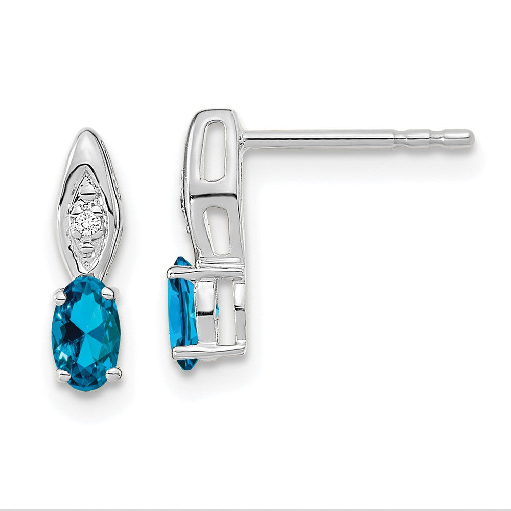 14K Weißgold Ohrringe mit Blautopas und Diamant