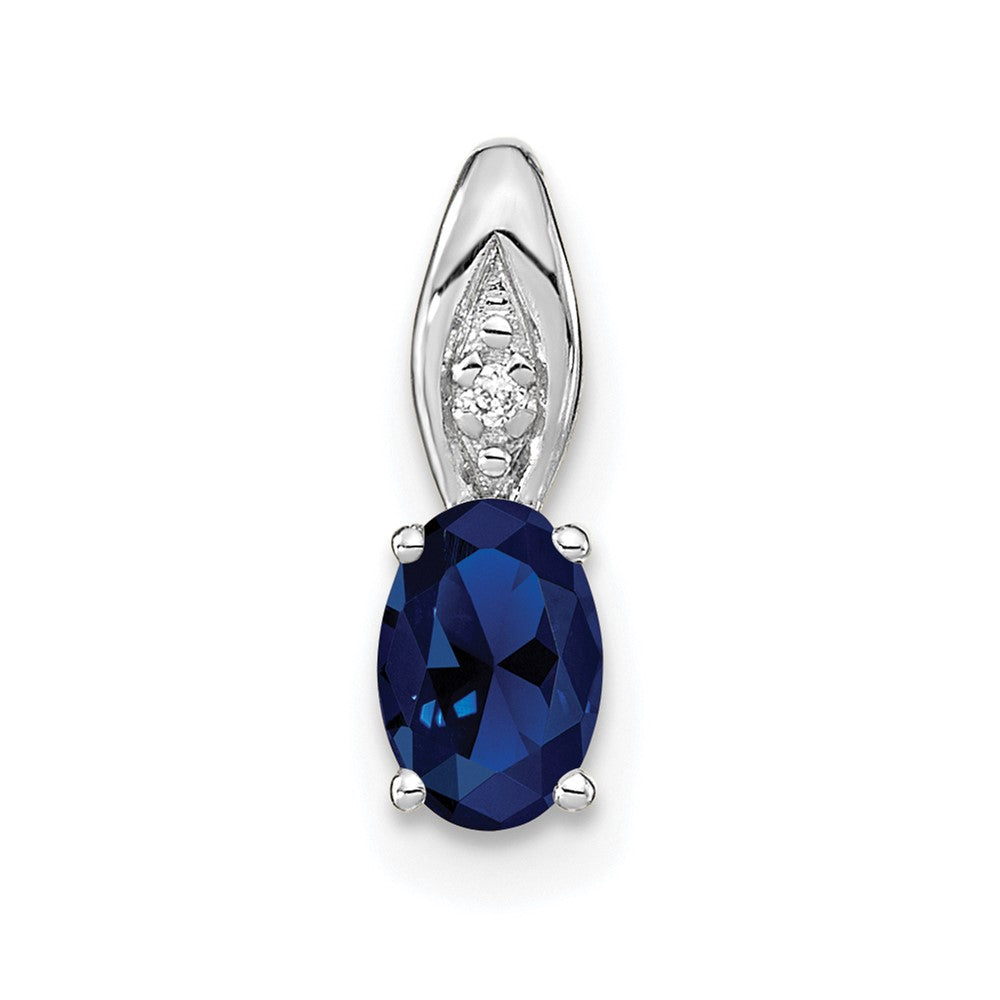 14K Weißgold Anhänger mit blauem Saphir und Diamant