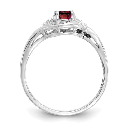 14K Weißgold Ring mit Granat und echten Diamanten