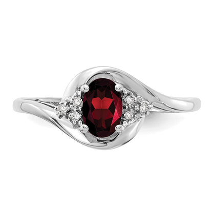 14K Weißgold Ring mit Granat und echten Diamanten