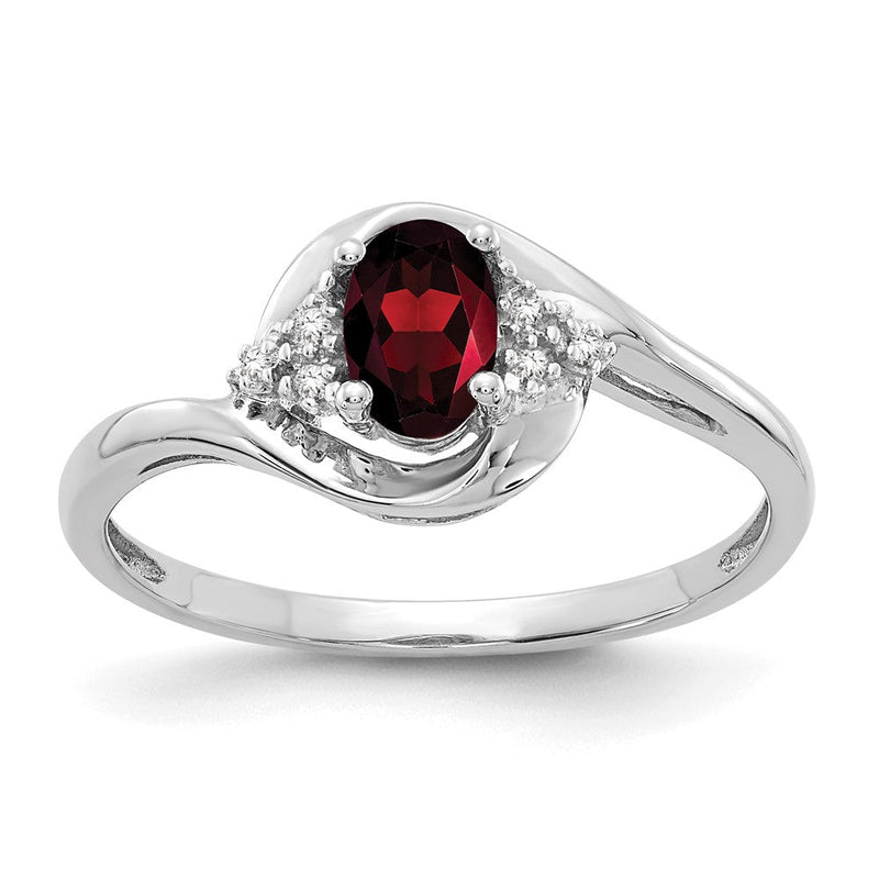 14K Weißgoldring mit Granat und echten Diamanten