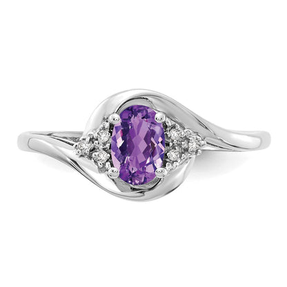 14K Weißgold Ring mit Amethyst und echten Diamanten