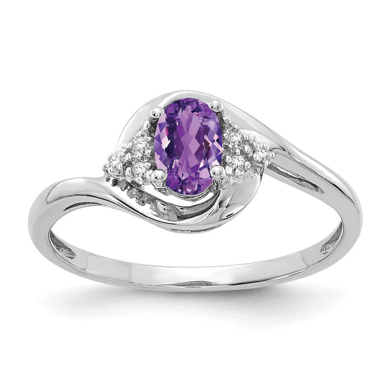 14K Weißgold Amethyst-Ring mit echten Diamanten